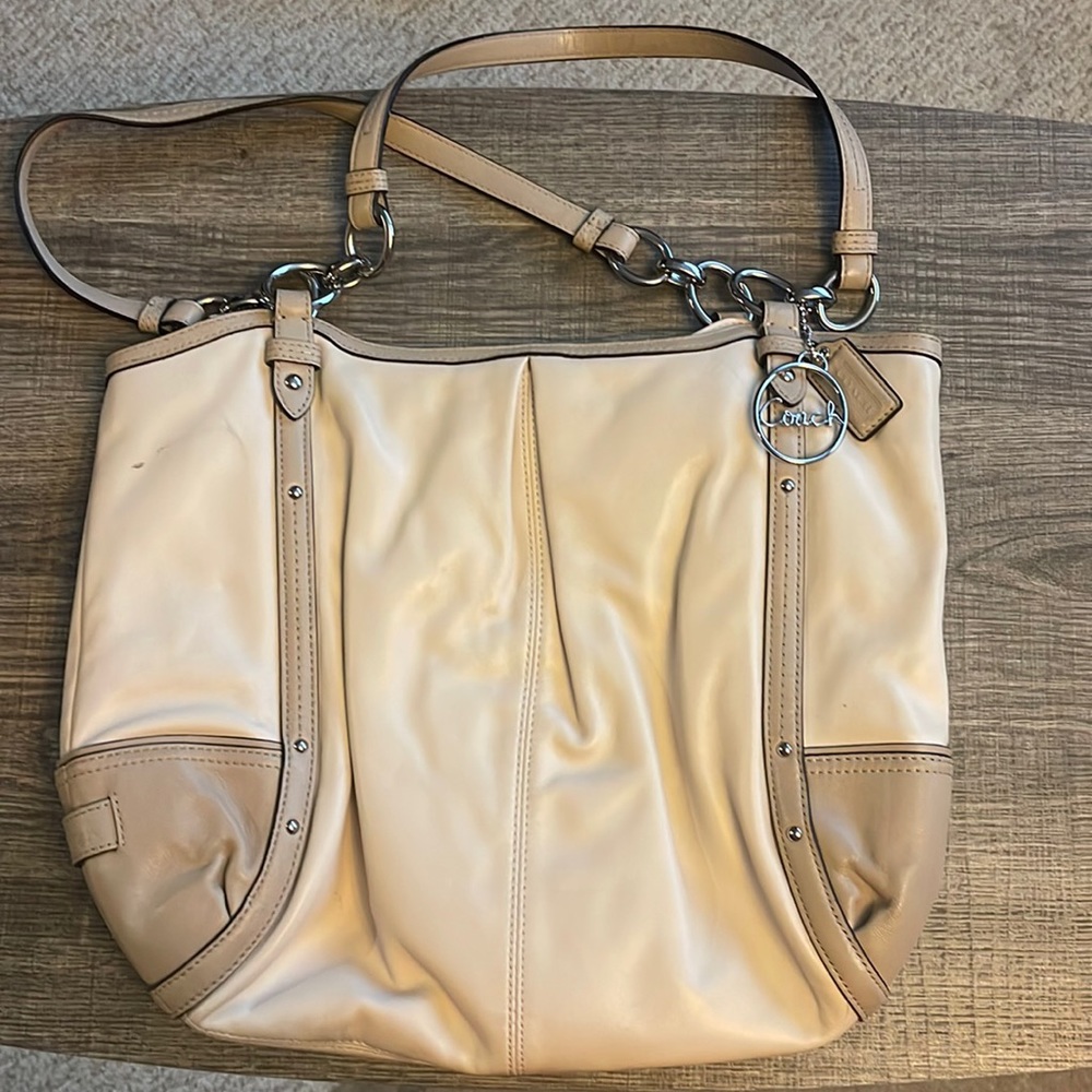 White leather coach purse